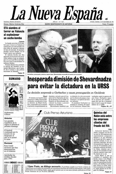 Portada Viernes 21 de Diciembre de 1990