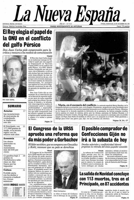 Portada Miércoles 26 de Diciembre de 1990