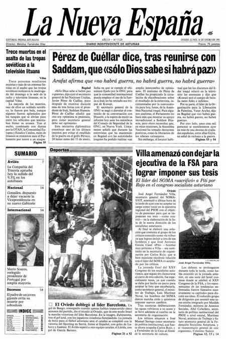 Portada Lunes 14 de  de 1991