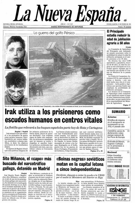 Portada Martes 22 de  de 1991