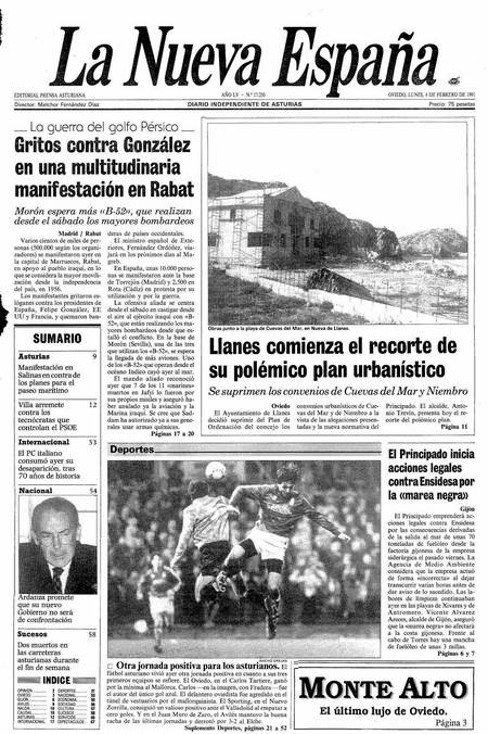 Portada Lunes 4 de  de 1991