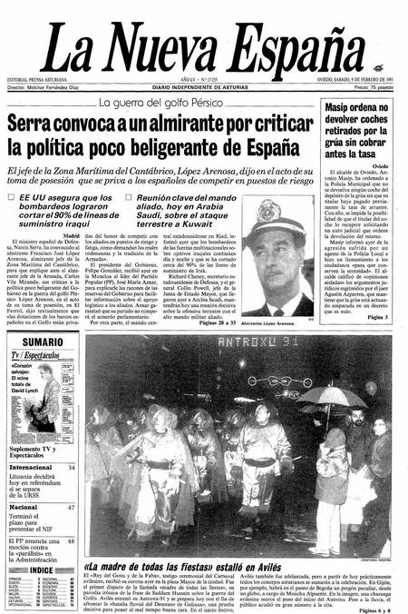 Portada Sábado 9 de  de 1991