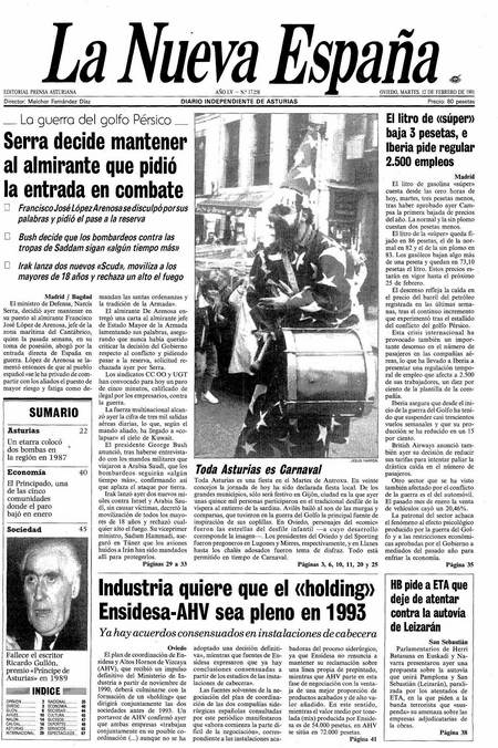 Portada Martes 12 de  de 1991