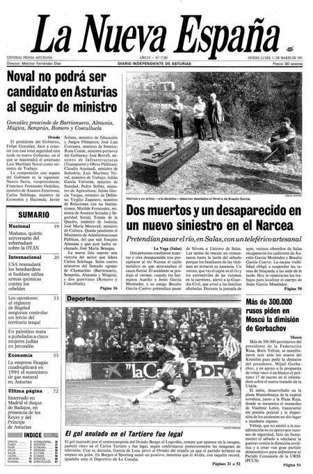 Portada Lunes 11 de  de 1991