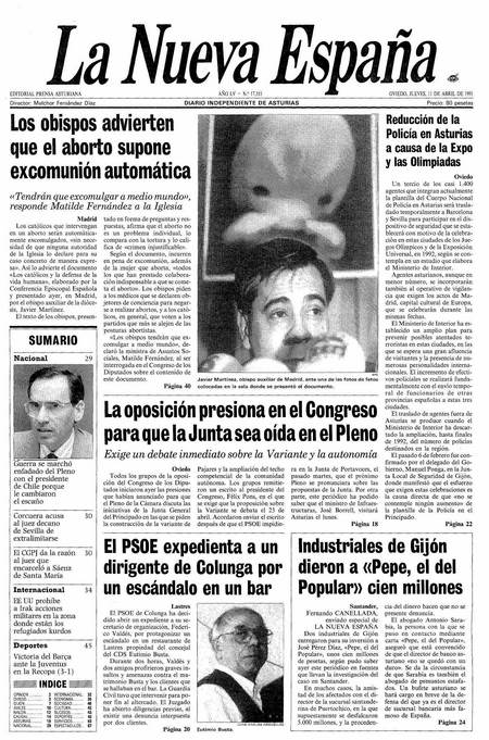 Portada Jueves 11 de  de 1991
