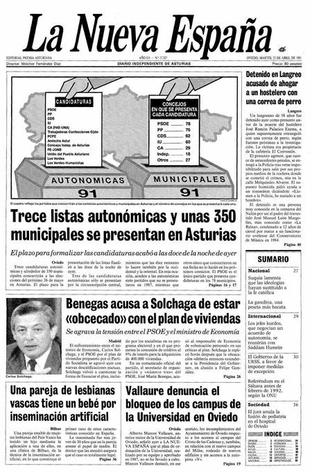 Portada Martes 23 de  de 1991