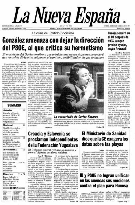 Portada Miércoles 26 de  de 1991