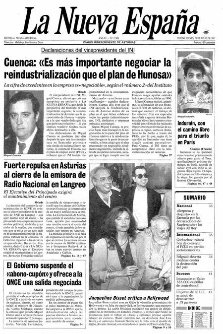 Portada Jueves 25 de  de 1991
