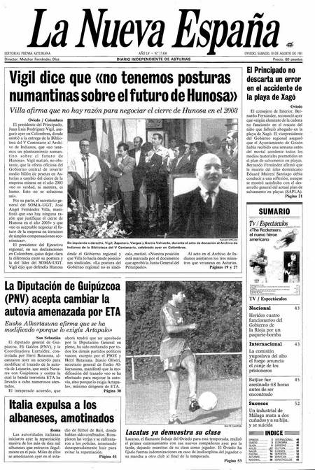 Portada Sábado 10 de  de 1991