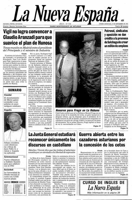 Portada Miércoles 25 de  de 1991