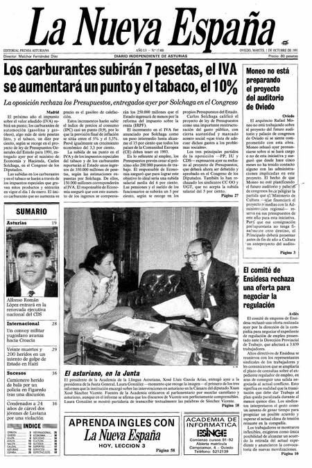 Portada Martes 1 de Octubre de 1991