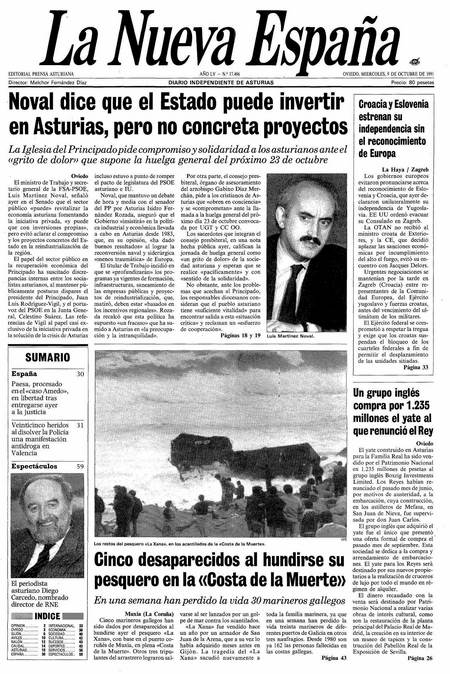 Portada Miércoles 9 de Octubre de 1991