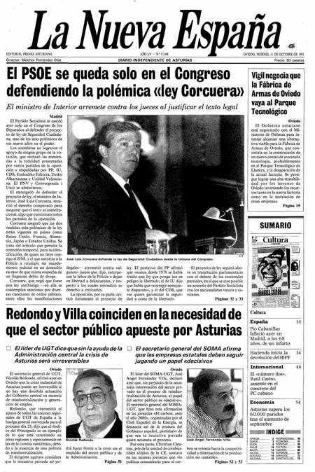 Portada Viernes 11 de Octubre de 1991
