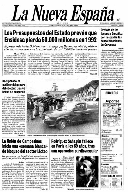 Portada Lunes 14 de Octubre de 1991
