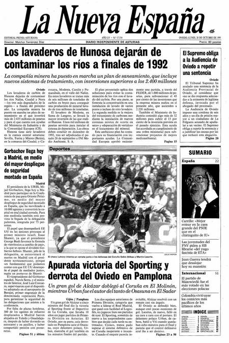 Portada Lunes 28 de Octubre de 1991