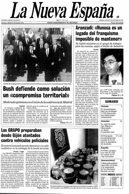 Portada Jueves 31 de Octubre de 1991