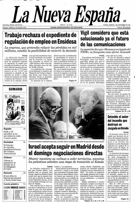 Portada Viernes 1 de Noviembre de 1991