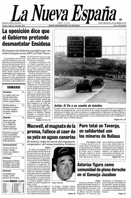 Portada Miércoles 6 de Noviembre de 1991