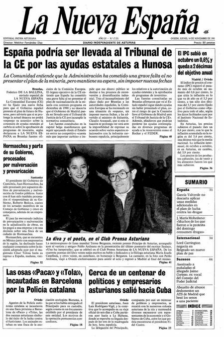 Portada Jueves 14 de Noviembre de 1991