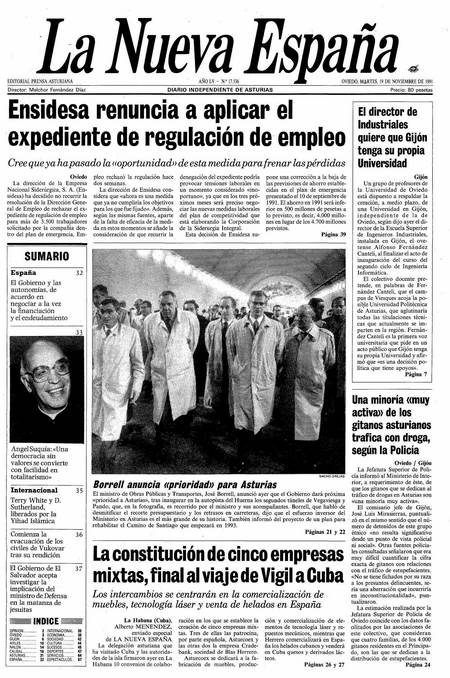 Portada Martes 19 de Noviembre de 1991