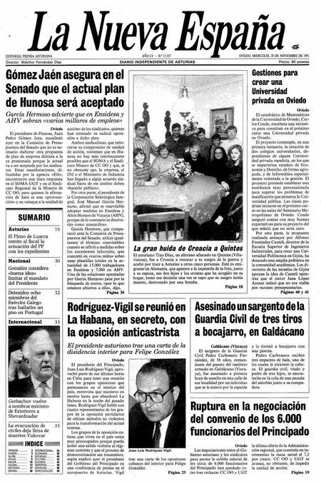 Portada Miércoles 20 de Noviembre de 1991