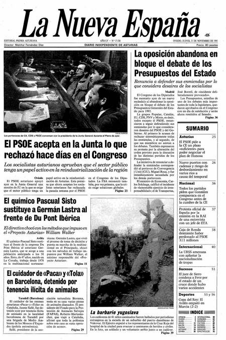 Portada Jueves 21 de Noviembre de 1991