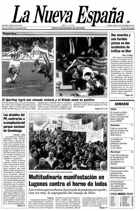 Portada Lunes 25 de Noviembre de 1991