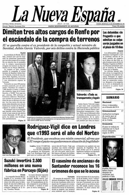 Portada Martes 26 de Noviembre de 1991