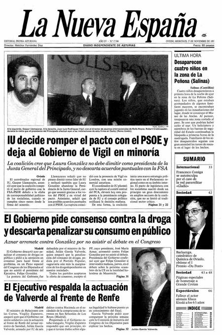 Portada Miércoles 27 de Noviembre de 1991