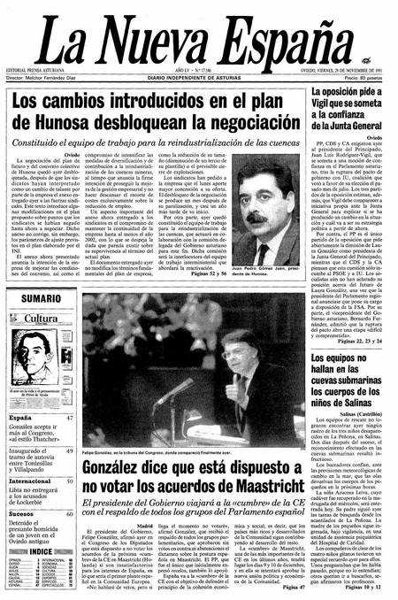 Portada Viernes 29 de Noviembre de 1991
