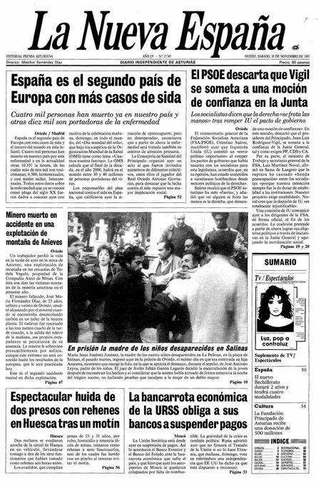 Portada Sábado 30 de Noviembre de 1991