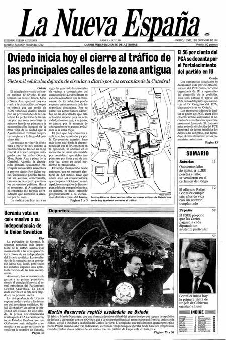Portada Lunes 2 de Diciembre de 1991