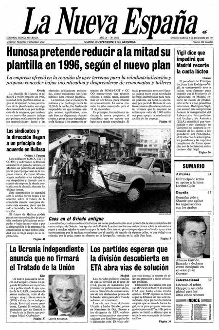 Portada Martes 3 de Diciembre de 1991