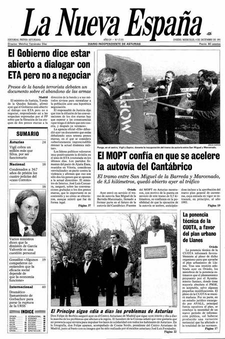 Portada Miércoles 4 de Diciembre de 1991