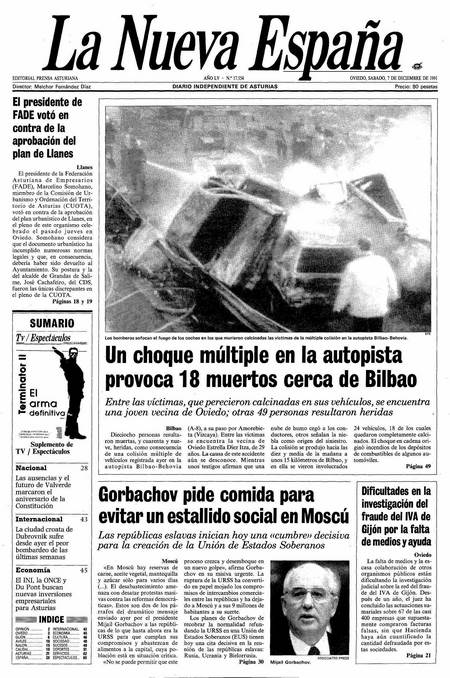 Portada Sábado 7 de Diciembre de 1991