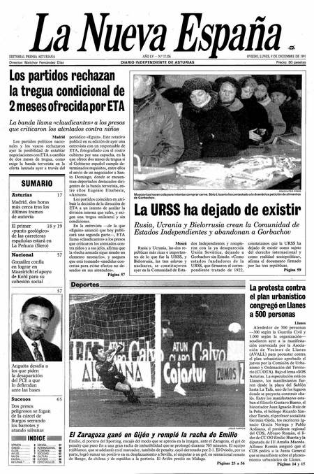 Portada Lunes 9 de Diciembre de 1991
