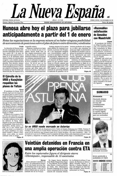 Portada Jueves 12 de Diciembre de 1991