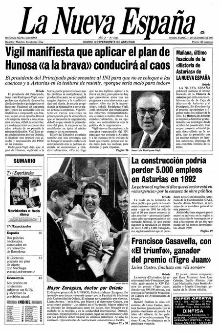 Portada Sábado 14 de Diciembre de 1991
