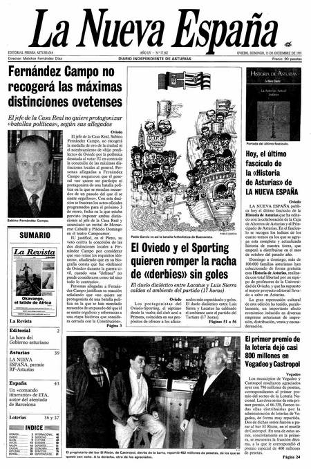 Portada Domingo 15 de Diciembre de 1991