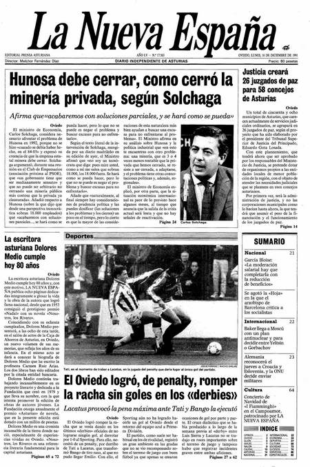 Portada Lunes 16 de Diciembre de 1991