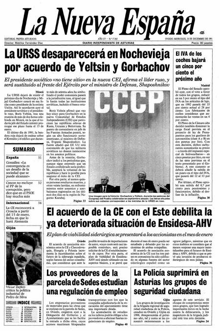Portada Miércoles 18 de Diciembre de 1991