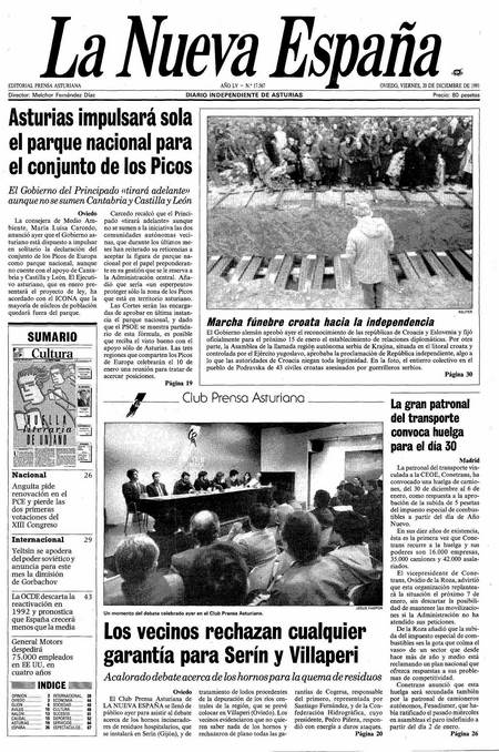 Portada Viernes 20 de Diciembre de 1991