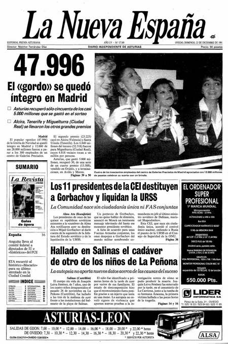 Portada Domingo 22 de Diciembre de 1991
