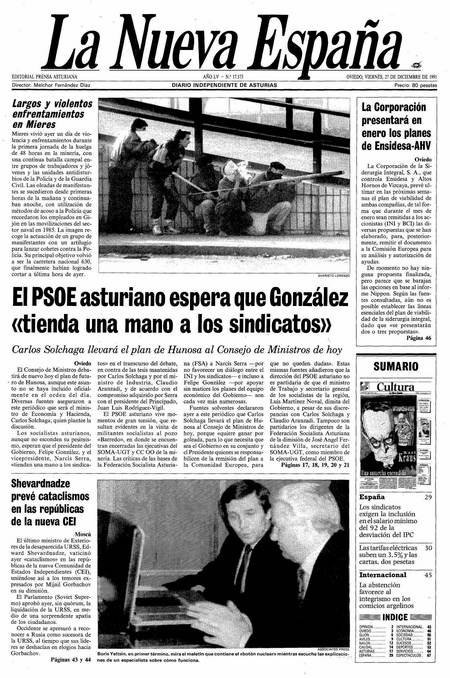 Portada Viernes 27 de Diciembre de 1991
