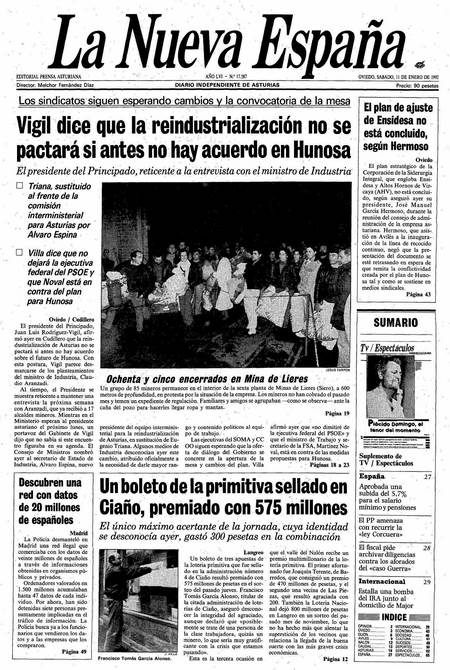 Portada Sábado 11 de  de 1992
