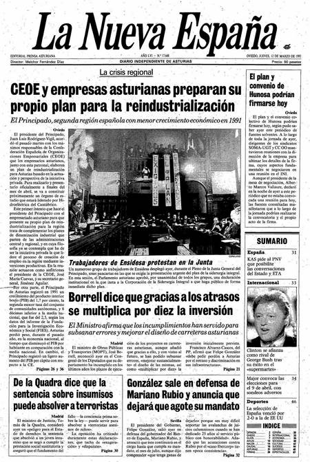 Portada Jueves 12 de  de 1992
