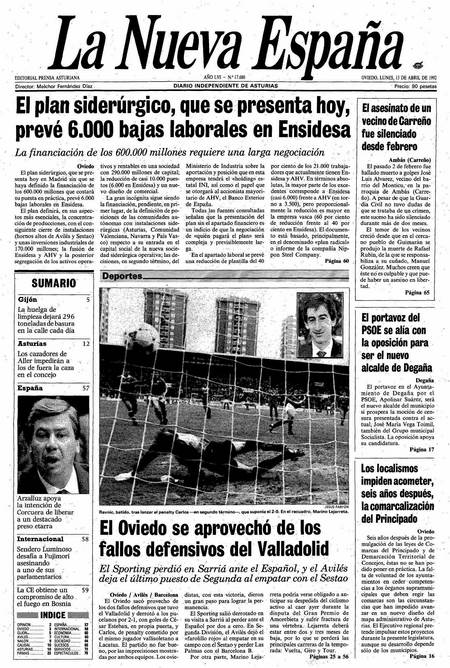 Portada Lunes 13 de  de 1992