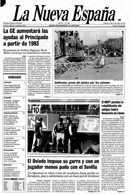 Portada Lunes 27 de  de 1992