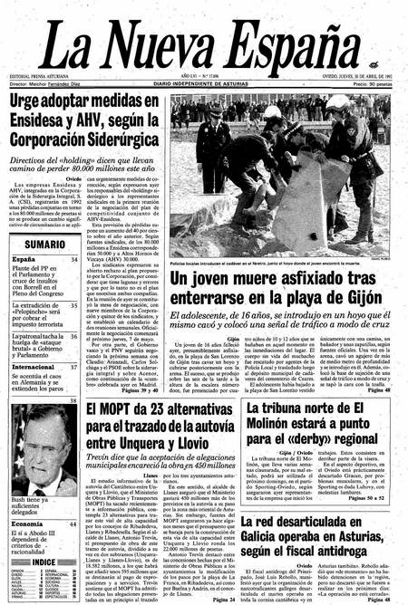 Portada Jueves 30 de  de 1992