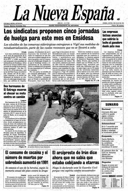 Portada Jueves 9 de  de 1992